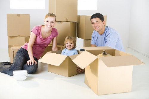 Packed office boxes and IT equipment prepared for a Snaresbrook move