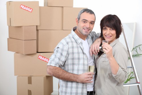 Packed business equipment prepared for a commercial move near Snaresbrook